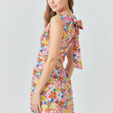 Cotton Floral Print Cutout Maxi Dress