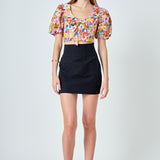 Cotton Floral Print Puff Sleeve Top