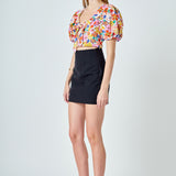 Cotton Floral Print Puff Sleeve Top