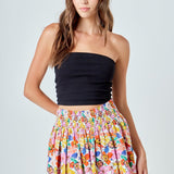 Cotton Floral Print Mini Skort