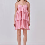 Chiffon Pleated Corset Mini Dress