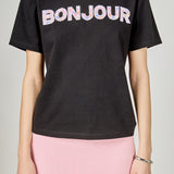 Sequined Embroidered Bonjour Patch Top