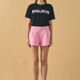 Sequined Embroidered Bonjour Patch Top