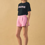 Sequined Embroidered Bonjour Patch Top