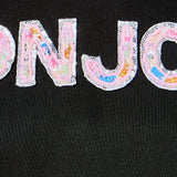 Sequined Embroidered Bonjour Patch Top