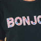 Sequined Embroidered Bonjour Patch Top
