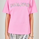 Sequined Embroidered Bonjour Patch Top