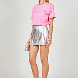 Sequined Embroidered Bonjour Patch Top