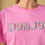 Sequined Embroidered Bonjour Patch Top