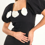 Corsage Puff Sleeve Mini Dress