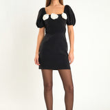 Corsage Puff Sleeve Mini Dress