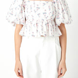 Blouson Sleeve Floral Textured Top
