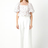 Blouson Sleeve Floral Textured Top