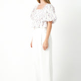 Blouson Sleeve Floral Textured Top