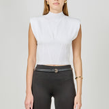 Mock Neck Padded Knit Top
