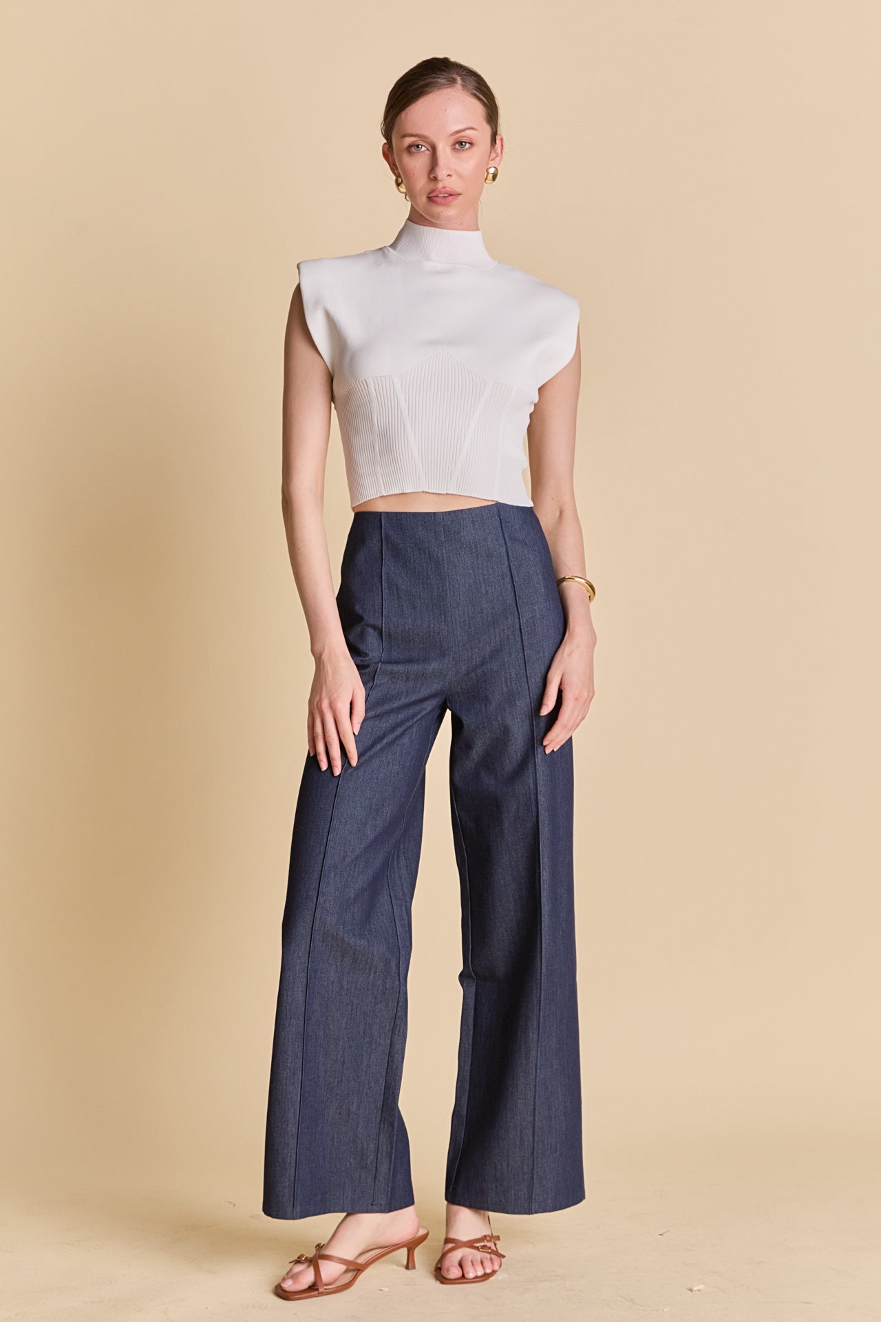 Mock Neck Padded Knit Top
