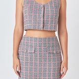 Tweed Button Crop Top