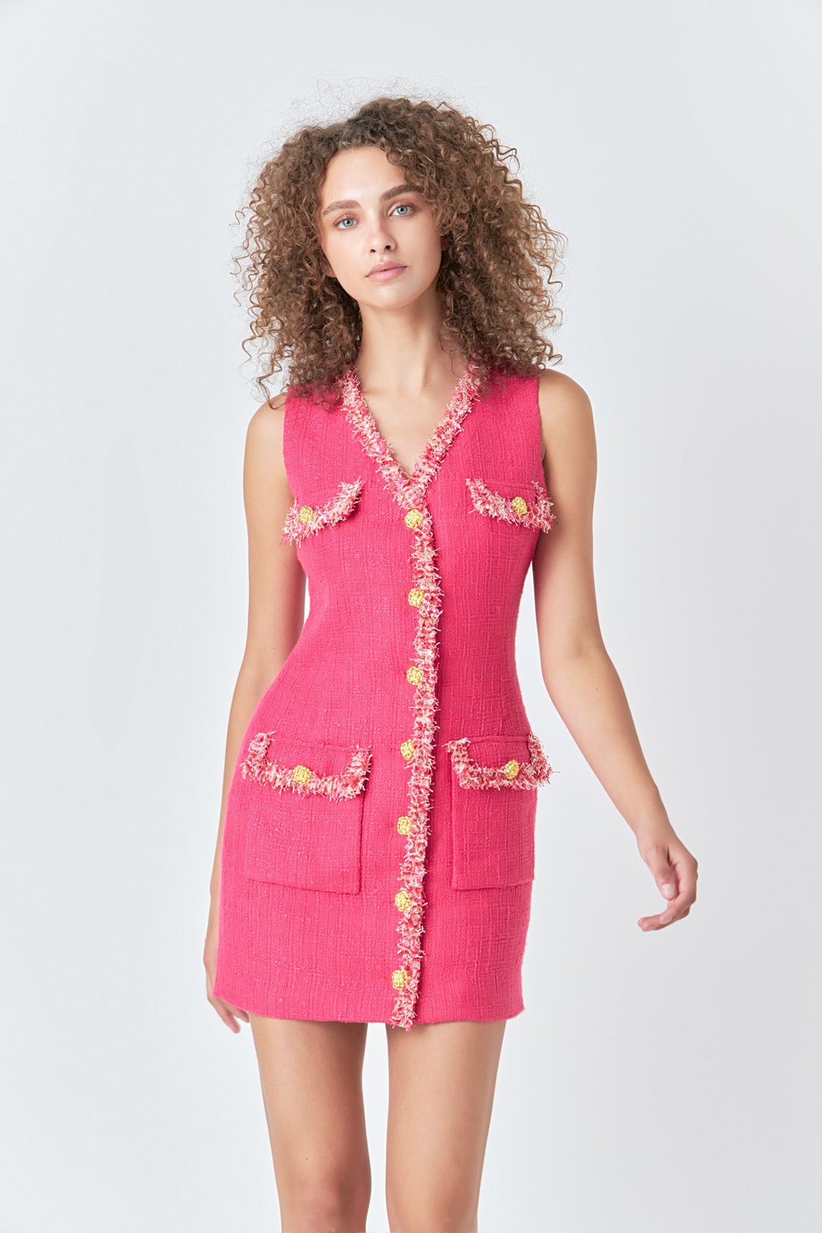 Tweed Trim Sleeveless Dress
