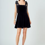 Satin Tie Velvet Mini Dress