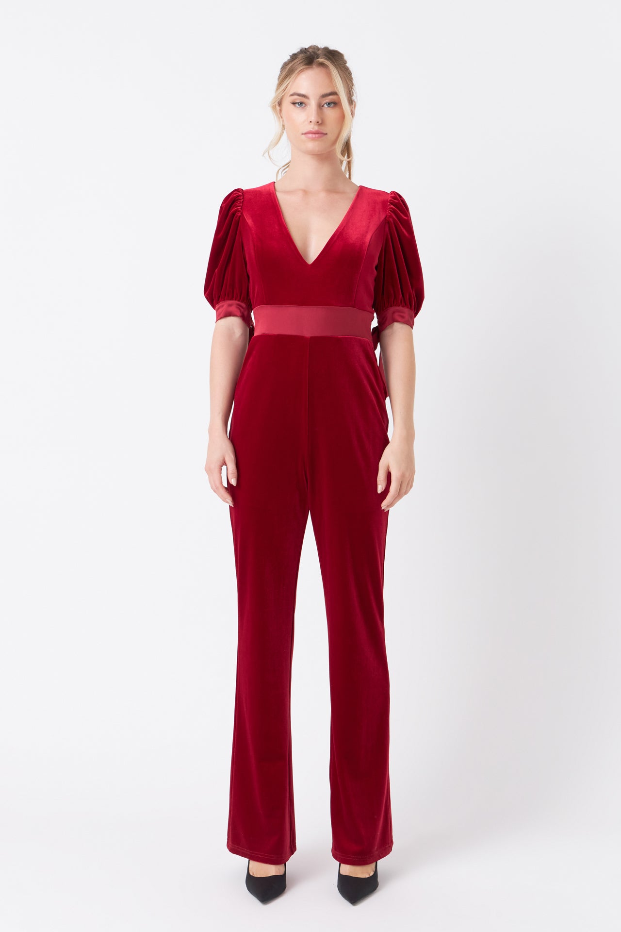 Endless Rose - Bow Tie Sleeve Velvet Jumpsuit - Jumpsuits in Women's Clothing available at endlessrose.com