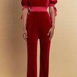 Bow Tie Sleeve Velvet Jumpsuit