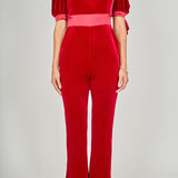 Bow Tie Sleeve Velvet Jumpsuit
