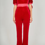 Bow Tie Sleeve Velvet Jumpsuit