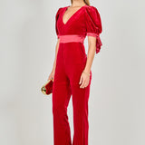 Bow Tie Sleeve Velvet Jumpsuit