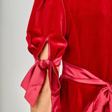 Bow Tie Sleeve Velvet Jumpsuit