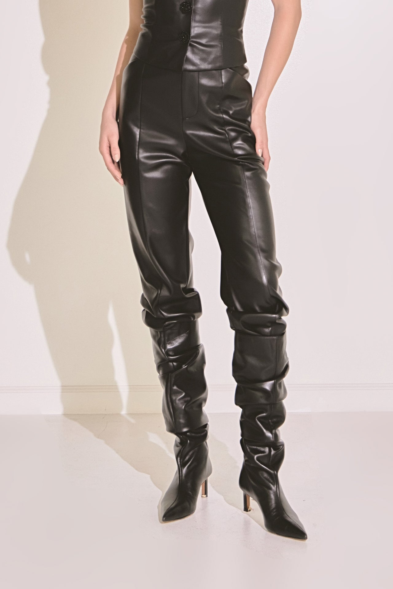 Endless Rose - Faux Leather Wide Pocket Pants - Pants in Women's Clothing available at endlessrose.com