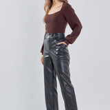 Faux Leather Wide Pocket Pants