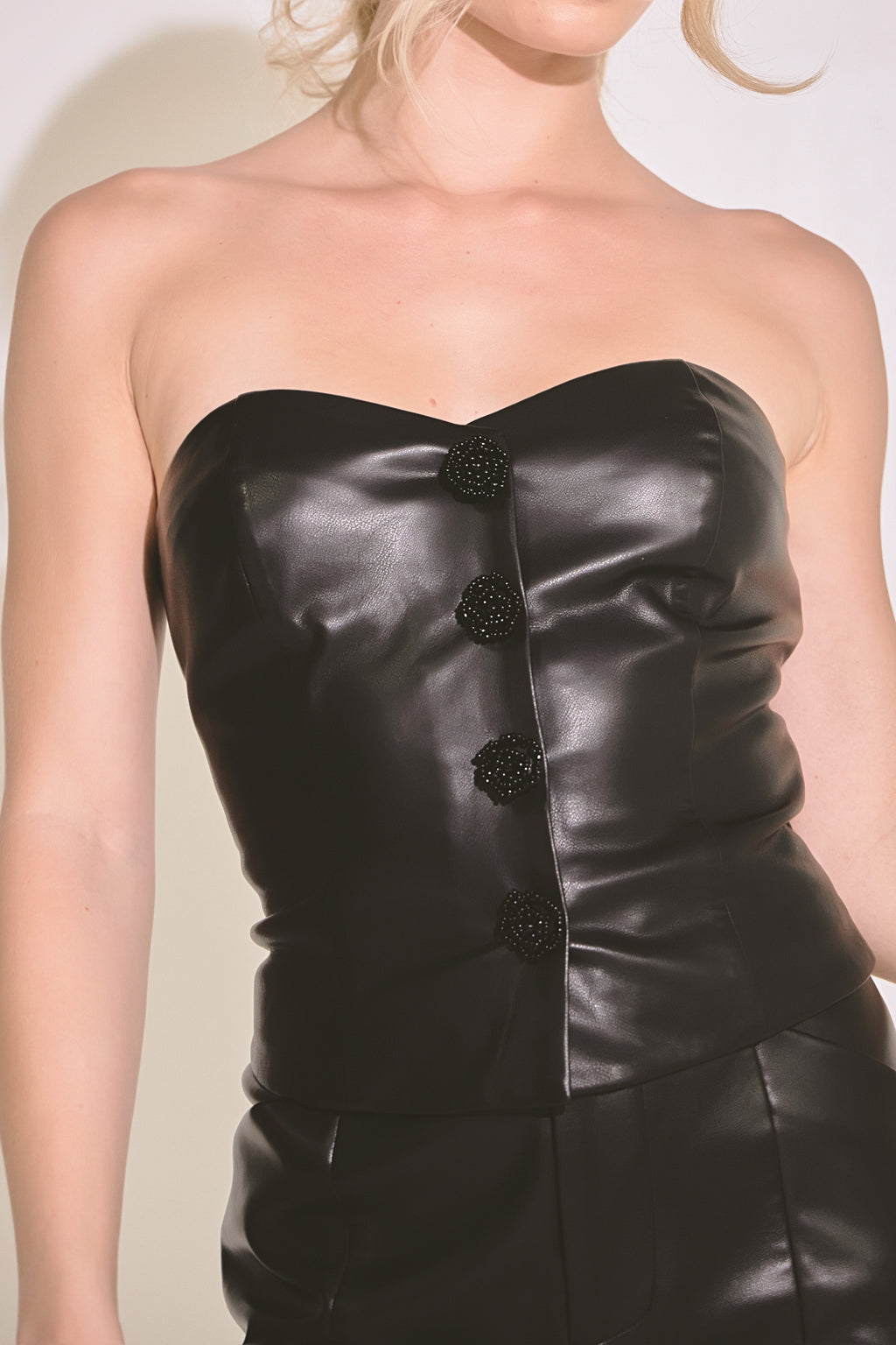 Faux Leather Strapless Top