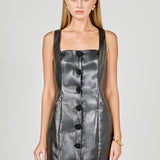 Faux Leather Buttoned Mini Dress