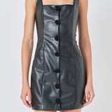 Faux Leather Buttoned Mini Dress