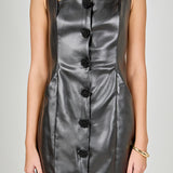 Faux Leather Buttoned Mini Dress
