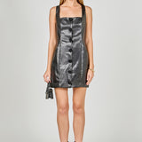 Faux Leather Buttoned Mini Dress