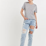 High-Waisted Ripped Straight Leg Jeans