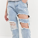 High-Waisted Ripped Straight Leg Jeans