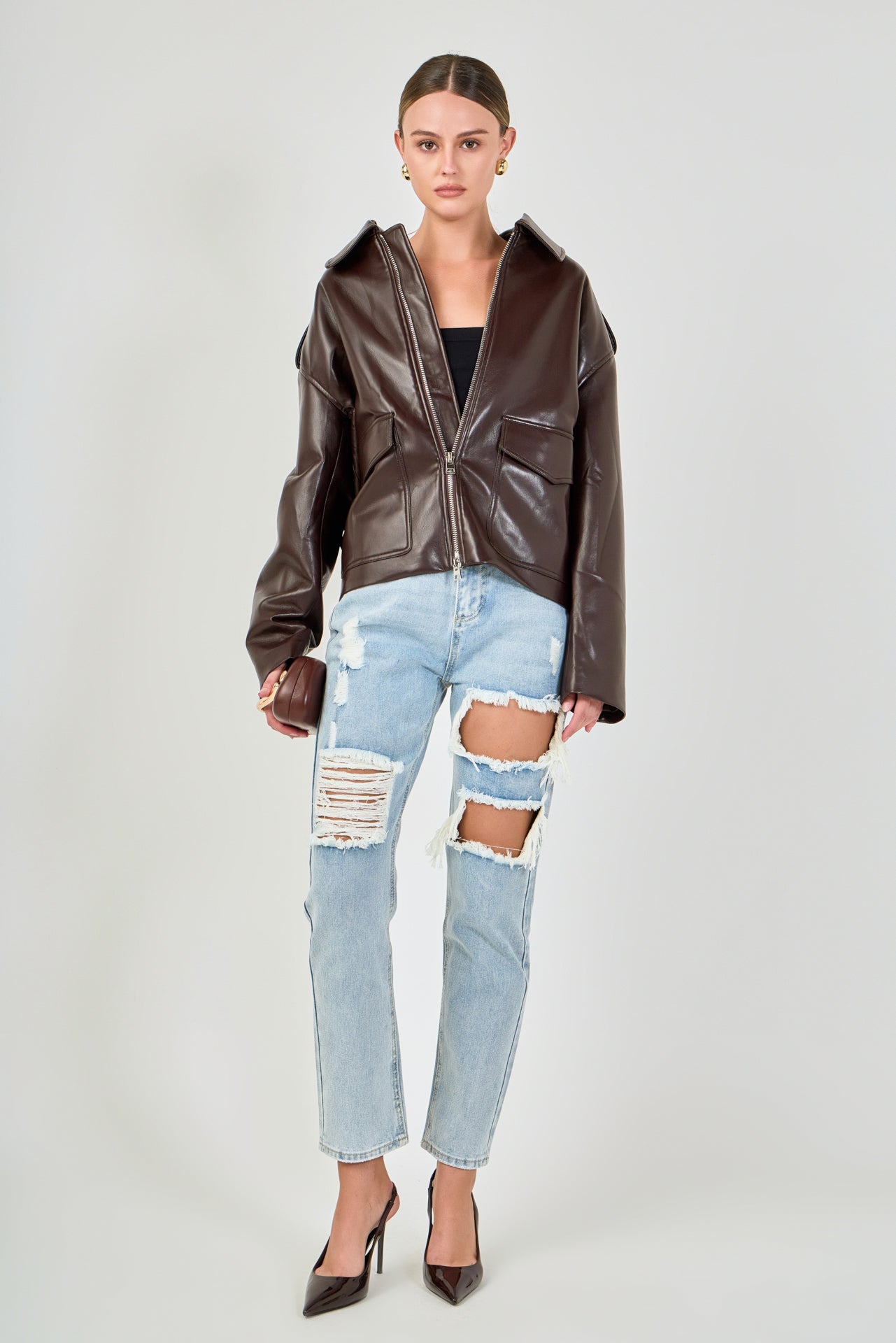 High-Waisted Ripped Straight Leg Jeans