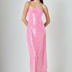 pink sequin strapless dress Miranda Maxi / Ombre | MESHKI Miranda Strapless Sequin Maxi Dress