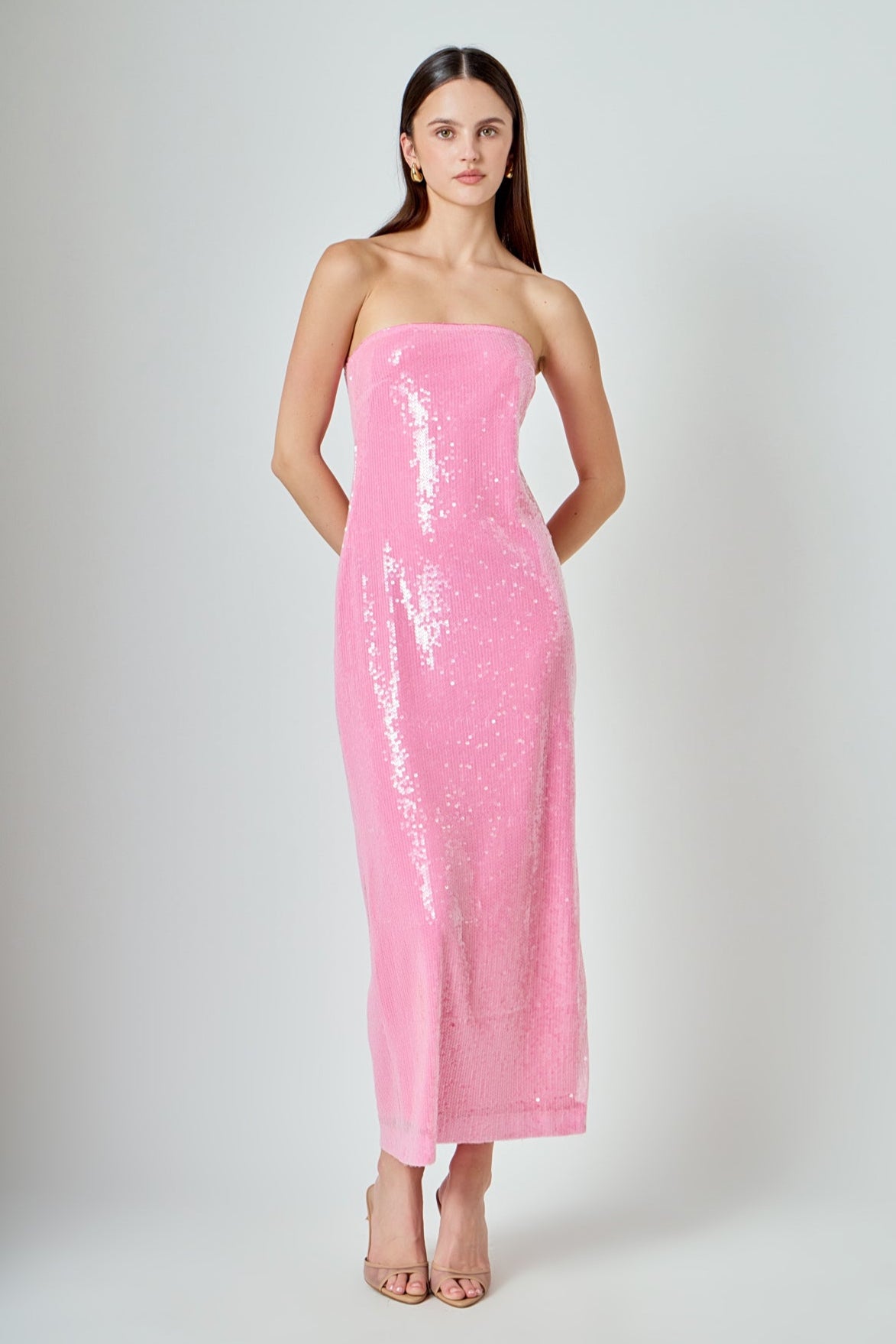 Endless Rose - Courtney Strapless Sequined Maxi Dress PINK / XS Endless Rose - Courtney Strapless Sequined Maxi Dress PINK / XS