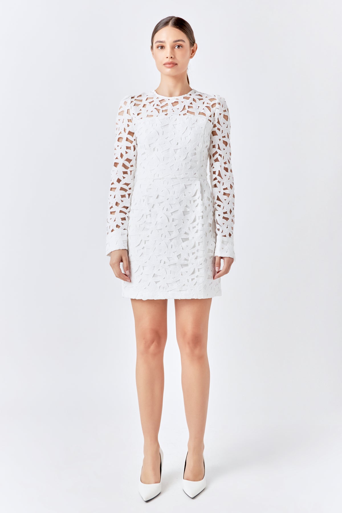 Eyelet Structured Mini Dress