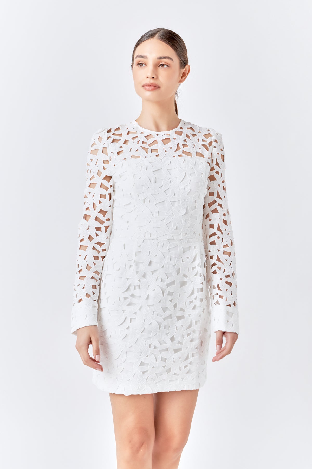 Eyelet Structured Mini Dress