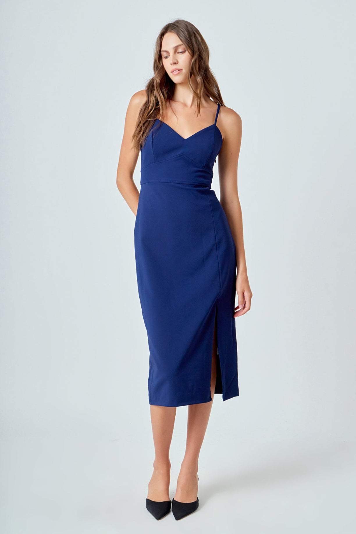 Endless Rose - Strappy Midi Pencil Dress Navy / S Endless Rose - Strappy Midi Pencil Dress Navy / S