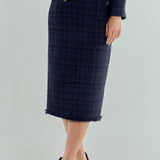 Boucle Tweed Trimmed Midi Skirt