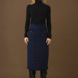 Boucle Tweed Trimmed Midi Skirt