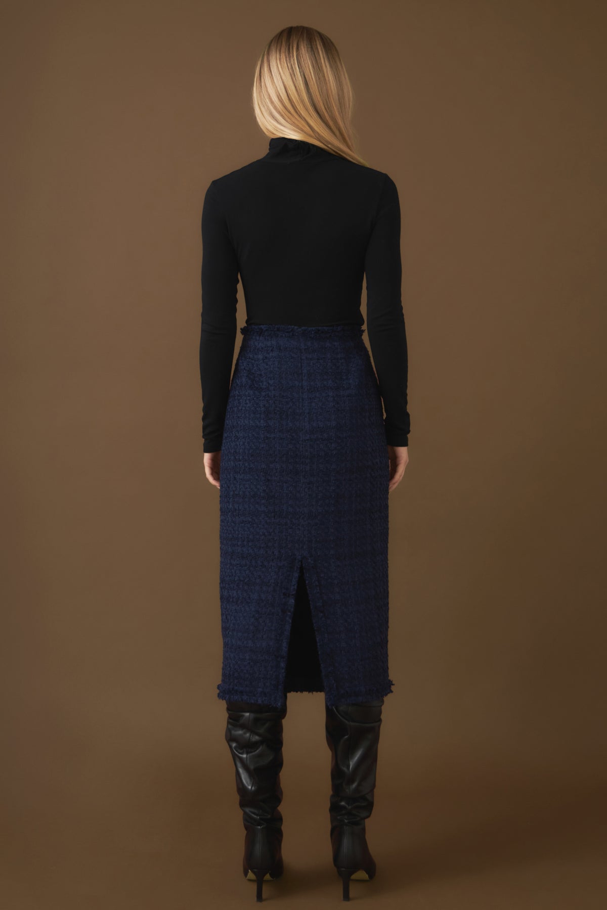 Boucle Tweed Trimmed Midi Skirt