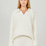 Textured Fuzzy Collared Sweater