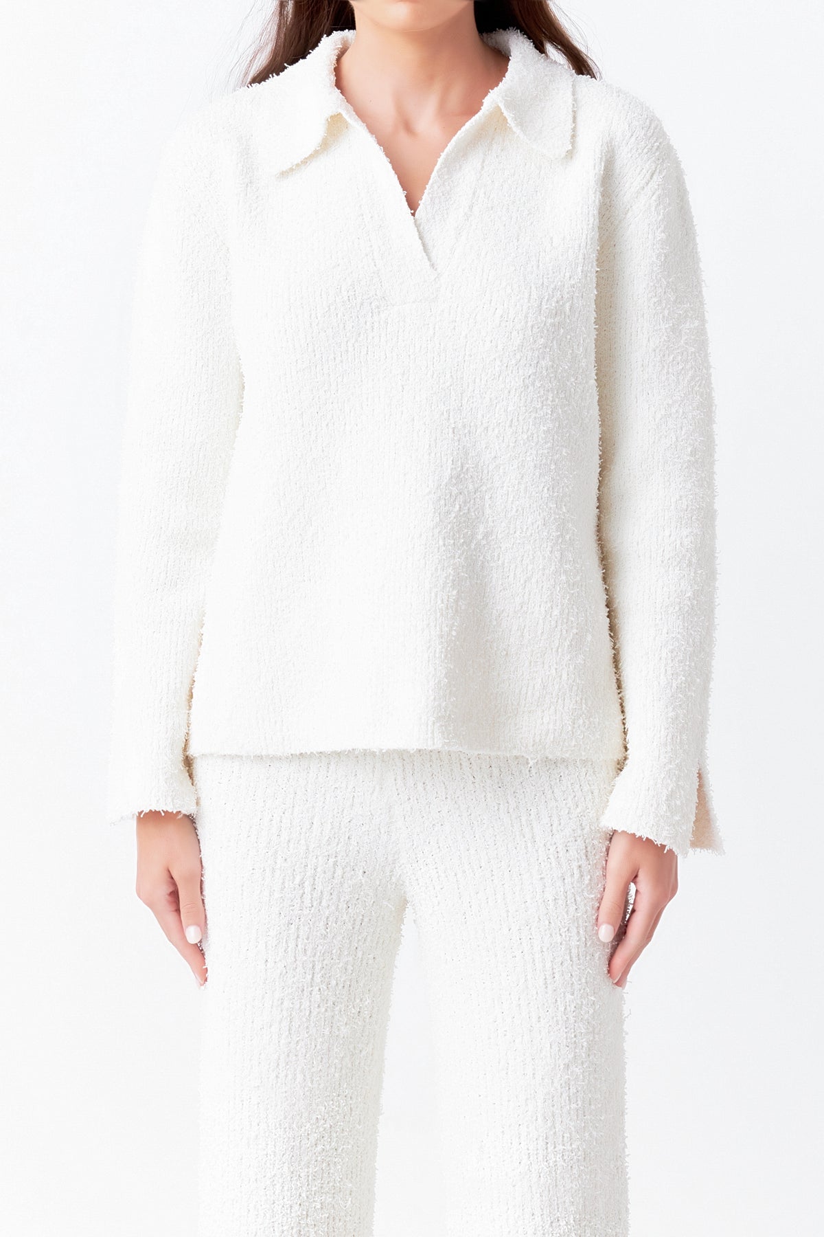 Textured Fuzzy Collared Sweater