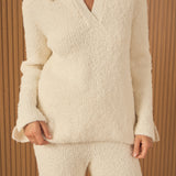 Textured Fuzzy Collared Sweater